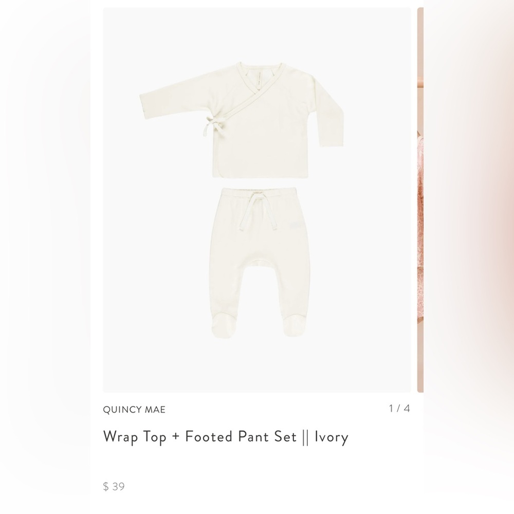 Quincy Mae Wrap Top + Footed Pant Set || Ivory 0-3 months